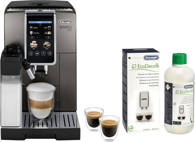 De'Longhi Dinamica Plus ECAM380.95.TB Vollautomat in Schwarz mit Entkalker und Milchbehälter - Bild 1