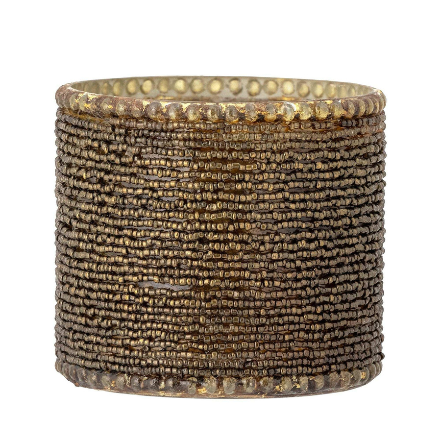 Bloomingville Teelichthalter Isabela aus Glas in Gold mit Perlen-Design, Höhe: 10 cm - Bild 1