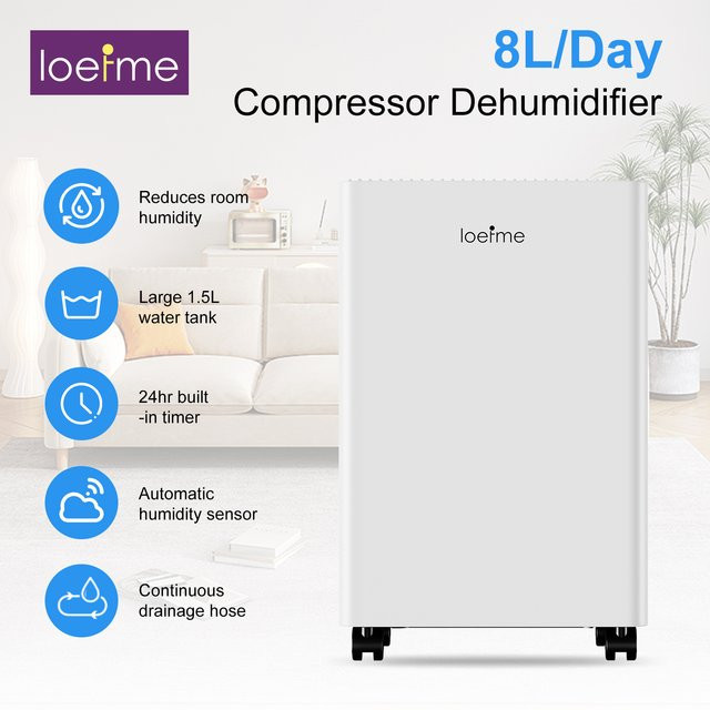 Loefme Elektrischer Luftentfeuchter in Weiß mit 8 l/Tag Entfeuchtungsleistung und 1,5 l Wassertank sowie Continuous Drain Funktion - Bild 1