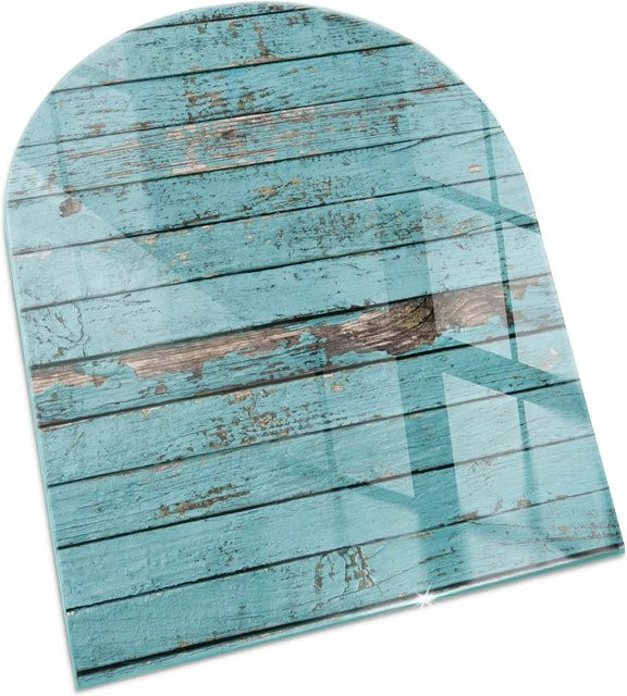 Tulup Glasbodenplatte für Kaminöfen im rustikalen Stil, Halbkreis, Türkis, B: 80 cm, T: 70 cm - Bild 1