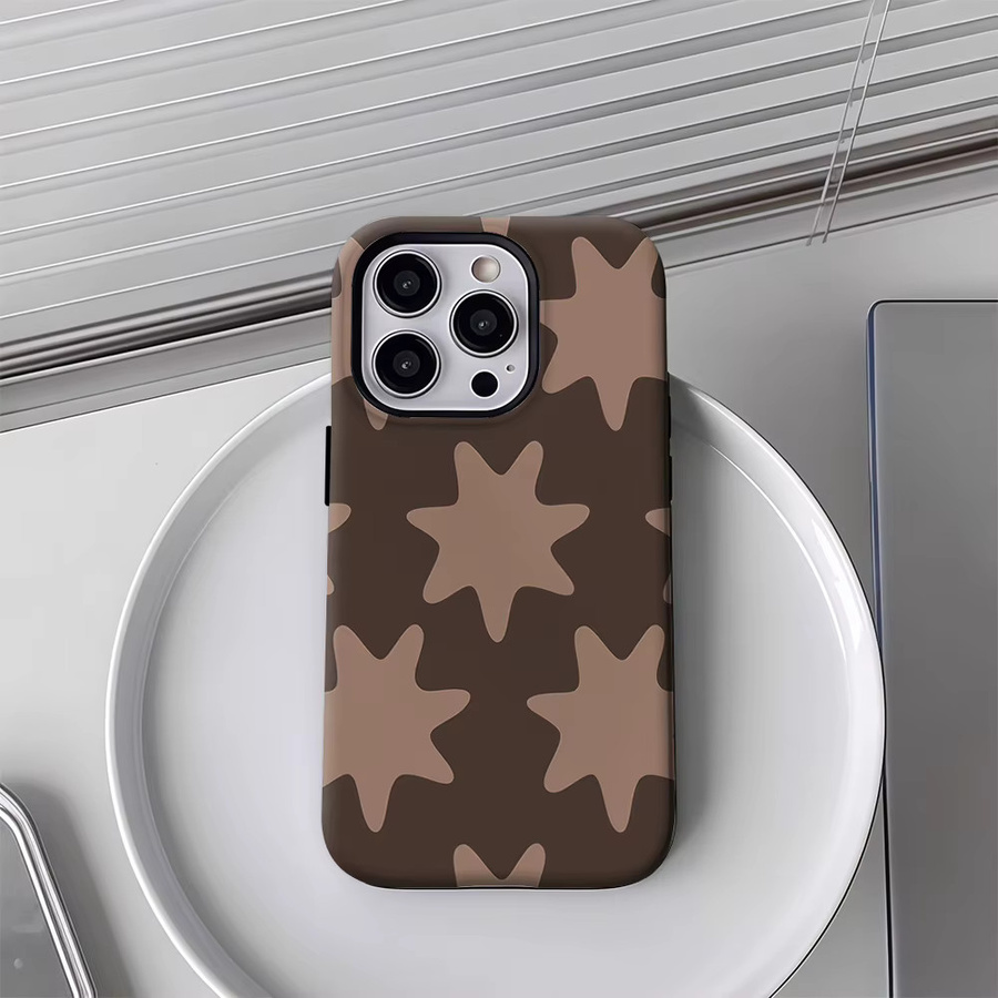 Potdemiel Handyhülle mit Retro Star Motiv in Braun für iPhone 17 16 15 14 13 12 Pro Max Plus mit doppelschichtiger Rückseite - Bild 3