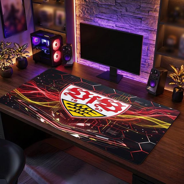 WildHue B VfB Stuttgart Fußball Gaming Mauspad, Anti-Rutsch Schreibtischmatte, B: 100 cm, T: 50 cm, Farbe: Multicolour - Bild 1