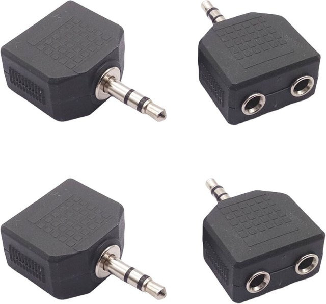 FRHY 4er-Set 3,5 mm Y-Splitter Stereo-Audio-Adapter Stecker auf Dual-Buchse in Schwarz für Kopfhörer, MP3-Player und Lautsprecher - Bild 1