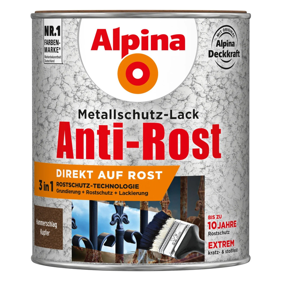Alpina Metallschutz-Lack Anti-Rost in Kupfer Hammerschlag, 750 ml - Bild 1