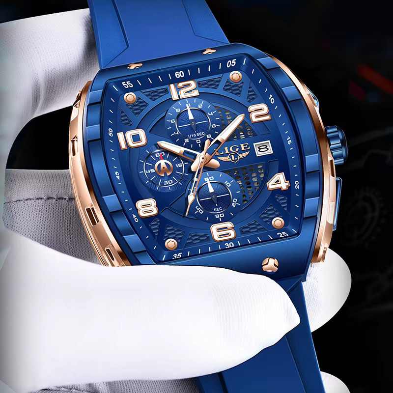 LIGE Armbanduhr Quarz, Edelstahl, Silikon, Blau, Herren - Bild 3