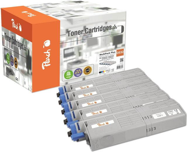 Peach O4648/49 5er Toner-Set für OKI C 532 DN, C 542 DN und MC 563 DN, wiederaufbereitet, Multicolor (2x Schwarz, Cyan, Magenta, Gelb) - Bild 1