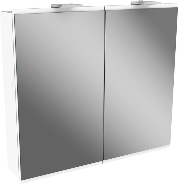 Fackelmann Spiegelschrank LIMA in Weiß und Grau mit Softclose-Türen, LED-Beleuchtung und Steckdose, B/H/T: 80 x 73 x 15,3 cm - Bild 1