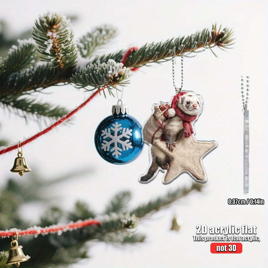 Weihnachtsbaum-Anhänger mit 2D-Frettchen und Sternen aus Acryl in Rot - Bild 3