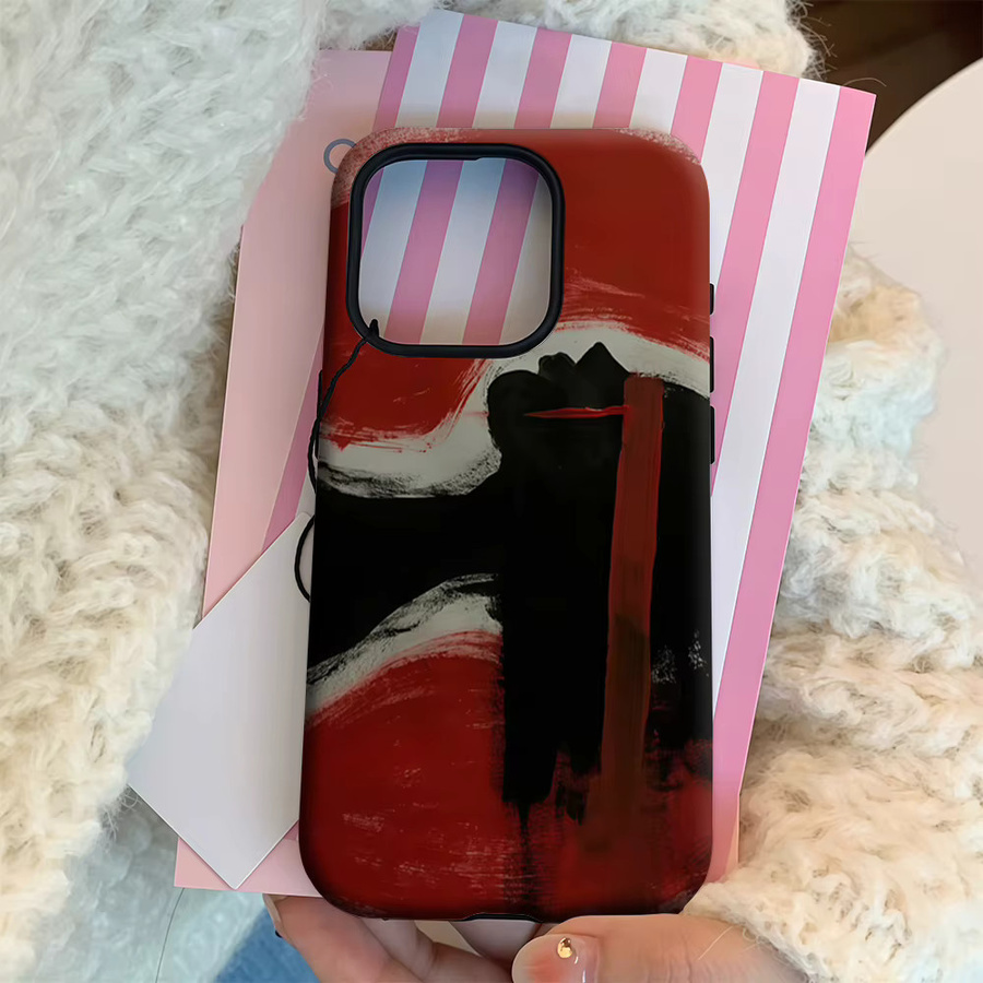 Handyhülle mit abstraktem Design in Rot und Schwarz für Apple iPhone 11 bis iPhone 17 Pro Max Plus mit doppelschichtiger Rückseite - Bild 4