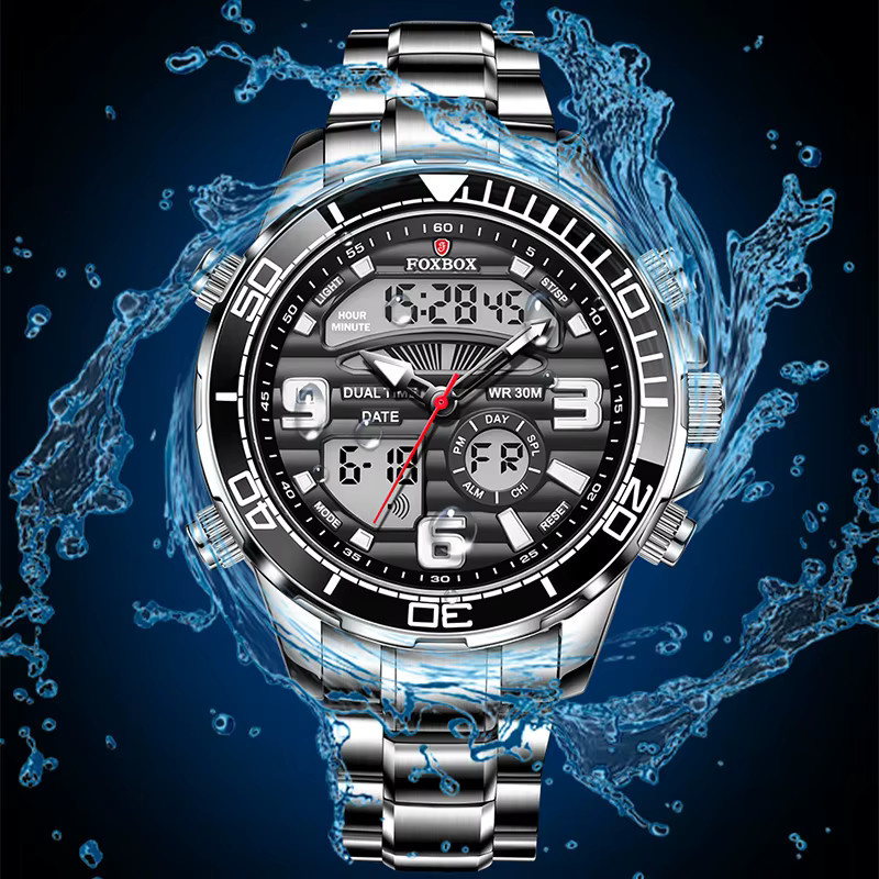 FOXBOX Chronographen-Armbanduhr, Edelstahl, Herren, Rund, silver blue - Bild 3