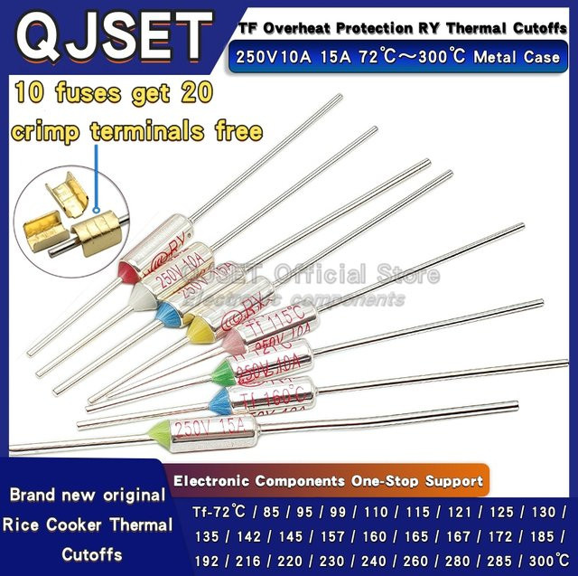 10 Stück TF Thermosicherungen RY Set mit verschiedenen Temperaturen von 72C bis 300C, 10A 15A 250V - Bild 1