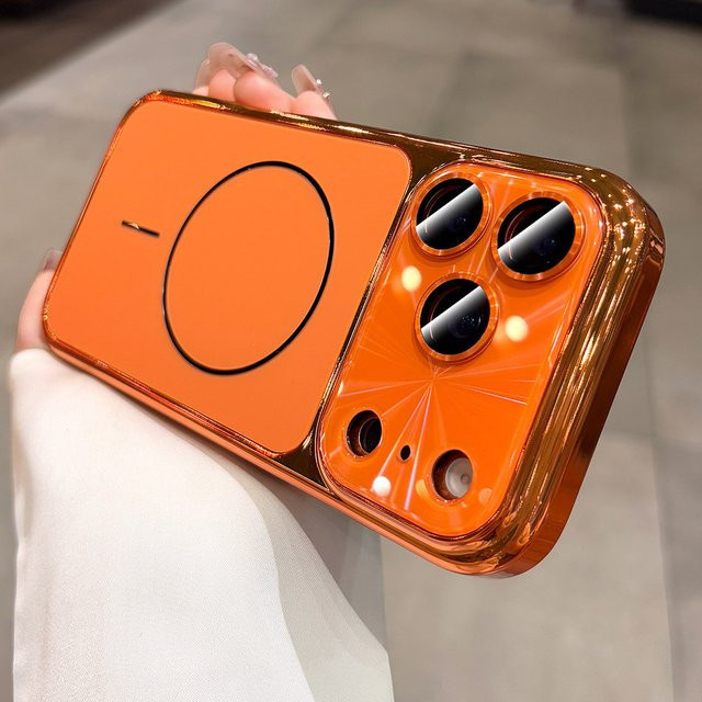 lolozzx MagSafe Schutzhülle aus Glas in Orange für iPhone 17 16 15 Pro Max und Pro, magnetische Stoßfeste Hülle mit mattem Finish - Bild 1
