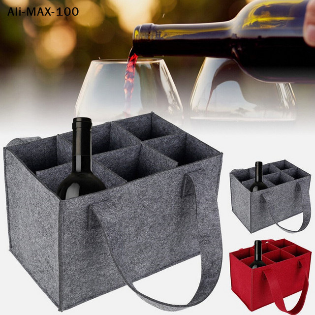Hoeaden Weinflaschentasche grau, faltbare Tasche mit 6 Fächern und Tragegriff, wasserdicht und reißfest für Picknick und Grillpartys - Bild 1