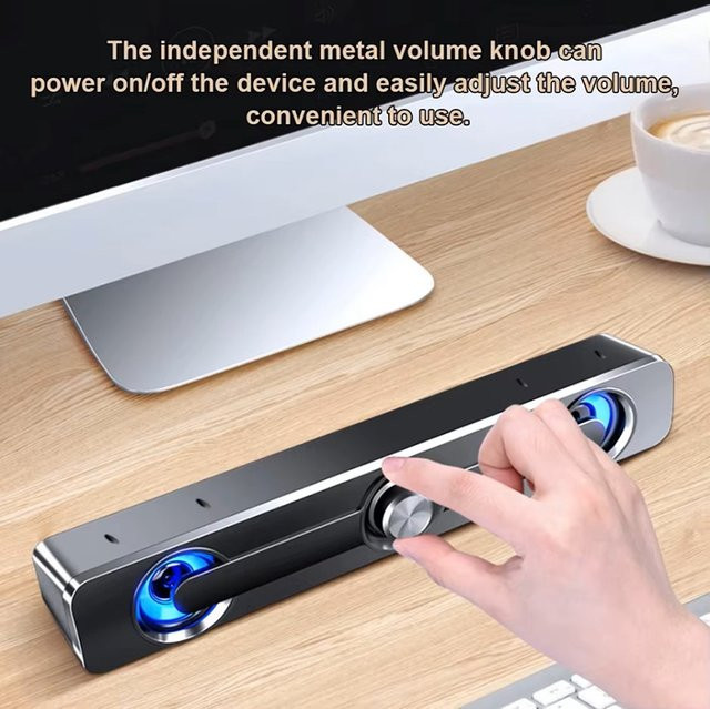 AyeBeau Tragbarer Subwoofer-Soundbar-Lautsprecher mit USB-Anschluss in Schwarz für Computer, PC und Laptop - Bild 1