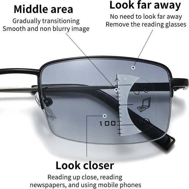 Memory Titan Multifokus-Lesebrille, Halbrand, Titanium, Unisex, rectangular - Bild 1