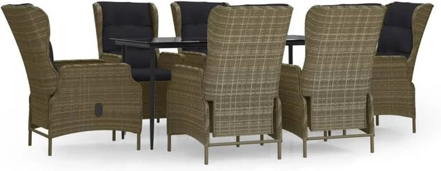 vidaXL 7-teilige Garten-Essgruppe aus Polyrattan in Braun mit Glastisch - Bild 1