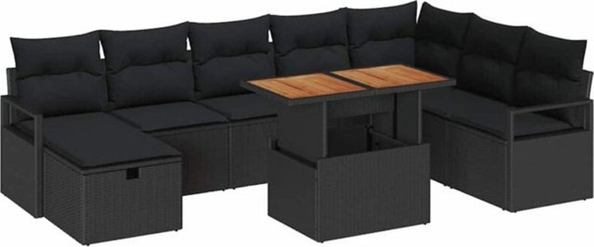 vidaXL Garten-Sofa-Set aus Poly-Rattan mit 9 Kissen in Schwarz - Bild 1