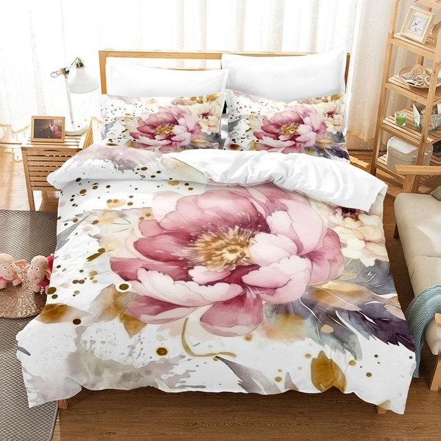 JMG Household Supplies Bettwäsche Set mit Blumenmuster in Pink, 3D-Druck, Microfaser, B/H: 200 x 200 cm - Bild 1