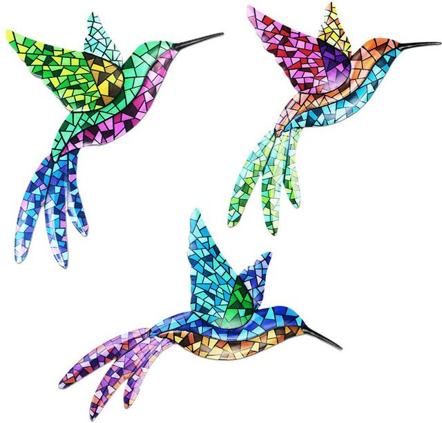 CosyHome 3er-Set Metall Kolibri Wandkunst, Bunte Vogel-Skulpturen zur Wanddekoration in Blau und Multicolour für Innen und Außen - Bild 1