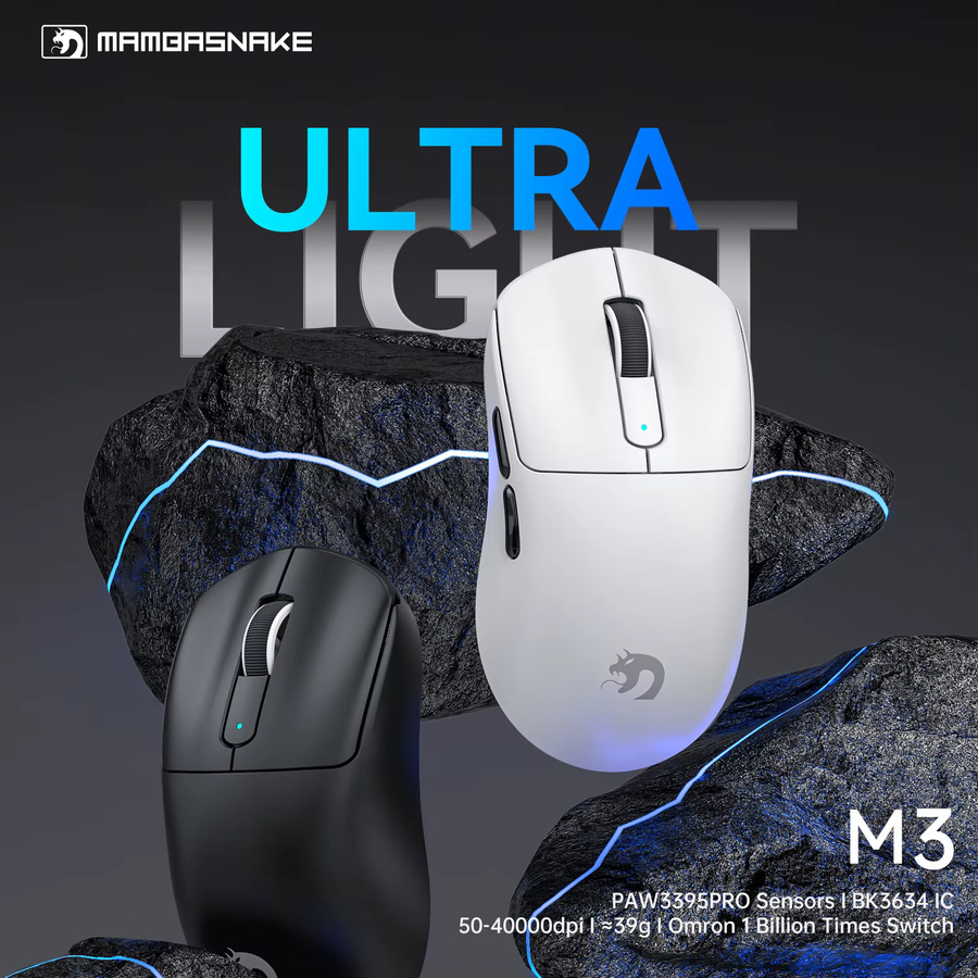 ATTACK SHARK MAMBASNAKE M3 Superlight Gaming-Maus in Schwarz mit PixArt PAW3395PRO Sensor und bis zu 40000 DPI - Bild 2