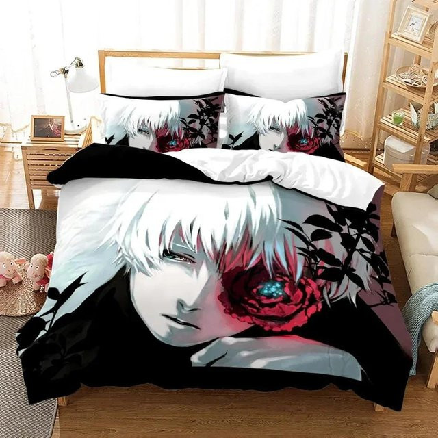 JMG Household Supplies Anime Tokyo Ghoul Bettwäsche-Set mit Kaneki Ken Motiv, Farbe: Schwarz, B/H: 135 x 200 cm - Bild 1