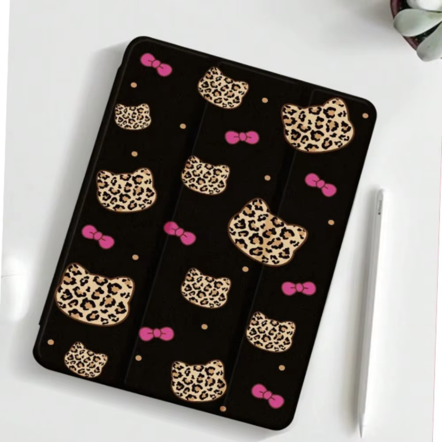 Apple iPad Hülle mit Leopardenmuster, Katzenauge und Schleife in Schwarz für iPad Pro 10/11 Zoll und iPad Air 3/4/5 Generation - Bild 2