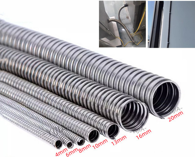 Wellrohr aus 304 Edelstahl in Silber, 1 m Länge, zum Schutz von Kabeln und Leitungen, Durchmesser 4-13 mm - Bild 1