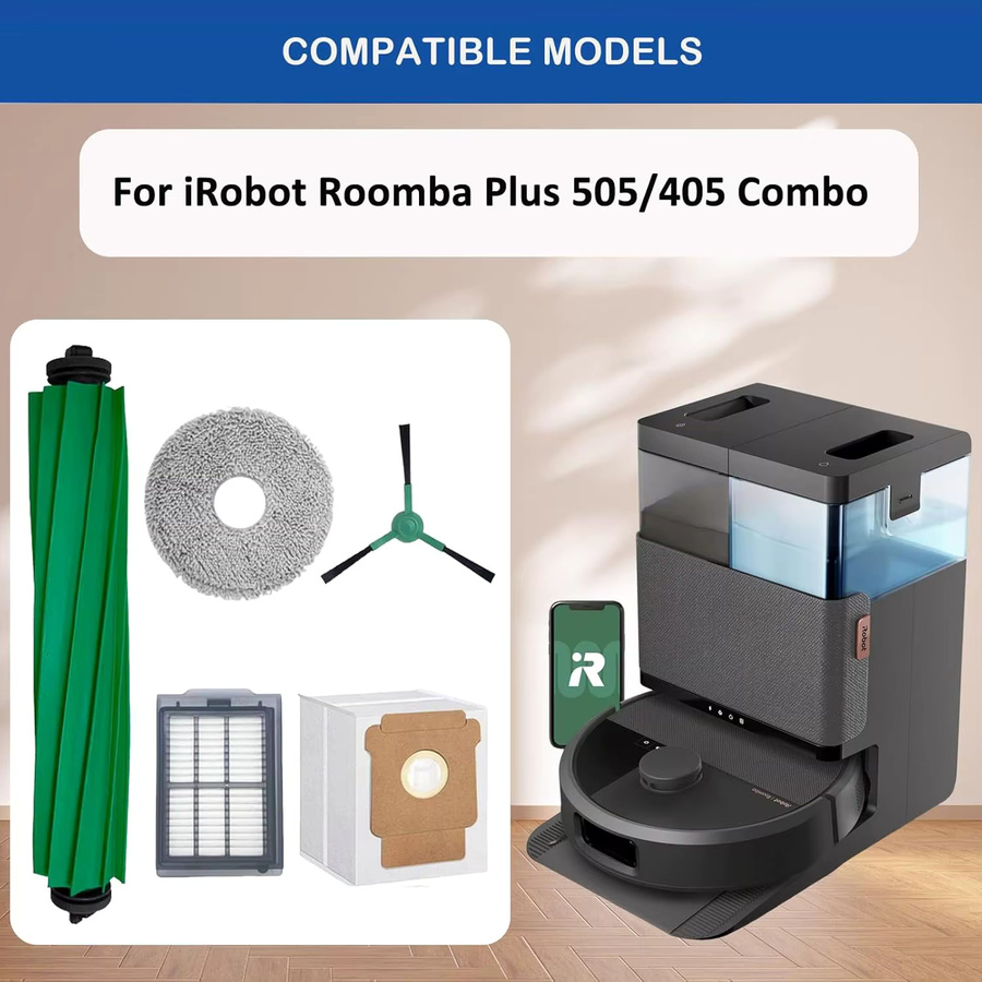 OLOEY Ersatzteil-Set für iRobot Roomba Plus 405 Combo und 505 Combo Roboterstaubsauger in Beige mit Hauptbürsten, Seitenbürsten, Wischtüchern, Filtern und Staubbeuteln - Bild 4