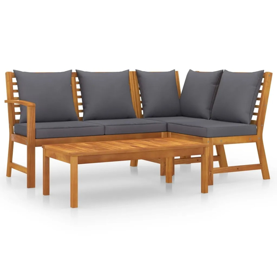 vidaXL 4-tlg Garten-Lounge-Set Modell 5 aus Akazienholz mit Auflagen in Grau - Bild 2