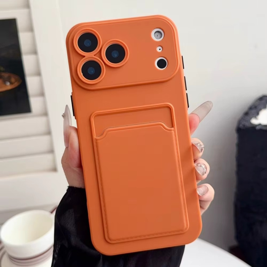Stoßfeste Silikon-Handyhülle mit Push-Kartensteckplatz für iPhone 11 bis iPhone 17 Pro Max Plus in Orange von lolozzx - Bild 2