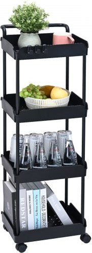 VEVOR Rollbarer Servierwagen mit 4 Etagen, Multifunktionaler Küchenwagen mit Rollen und Griff, Organizer-Regal in Schwarz, B/T/H: 76,7 x 35,5 x 106,5 cm - Bild 1