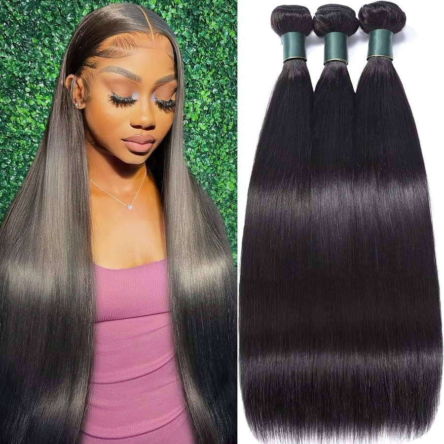 Tomiyaa Echthaar-Bündel, brasilianisches Remy-Haar, glatt, schwarz, Damen - Bild 7
