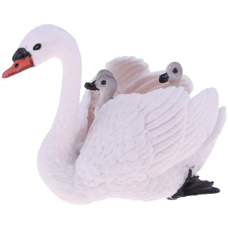 Weiße Schwanenfigur mit Schwänenküken als dekoratives Tiermodell aus Kunstharz - Bild 2