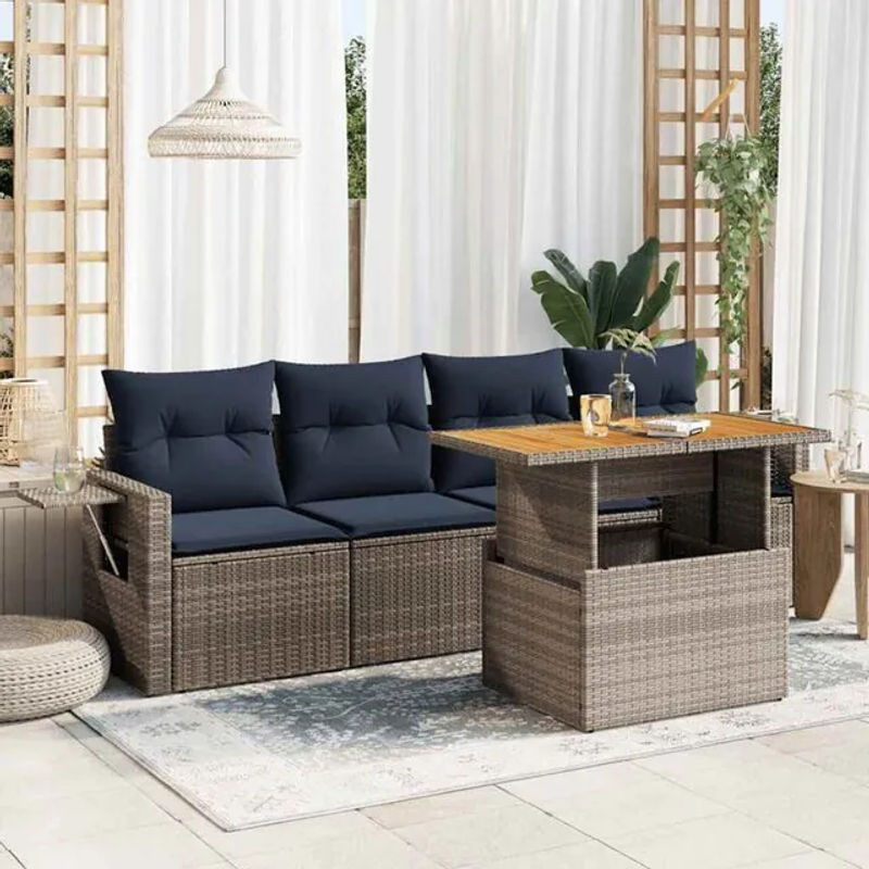 5-tlg. Garten-Sofagarnitur aus Poly-Rattan mit Kissen in Grau von vidaxl - Bild 1