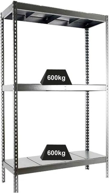 PROREGAL Schwerlastregal Metal Beast Three aus Metall, Farbe Silber, H x B x T: 200 x 180 x 60 cm, Fachlast 600 kg, pulverbeschichtet - Bild 1