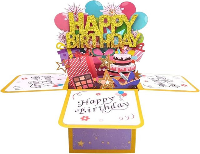 Handgefertigte 3D Pop-Up Geburtstagskarte Happy Birthday in Lila und Mehrfarbig - Bild 1