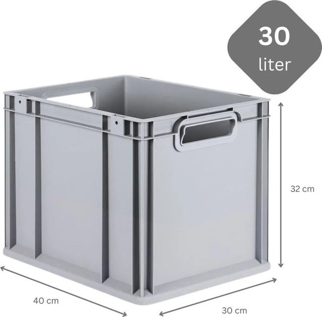 PROREGAL SparSet 10x Eurobox NextGen Grip mit Auflagedeckel und 4 schwarzen Schiebeschnappverschlüssen, Grau, H x B x T: 32 x 30 x 40 cm, 30 Liter - Bild 1