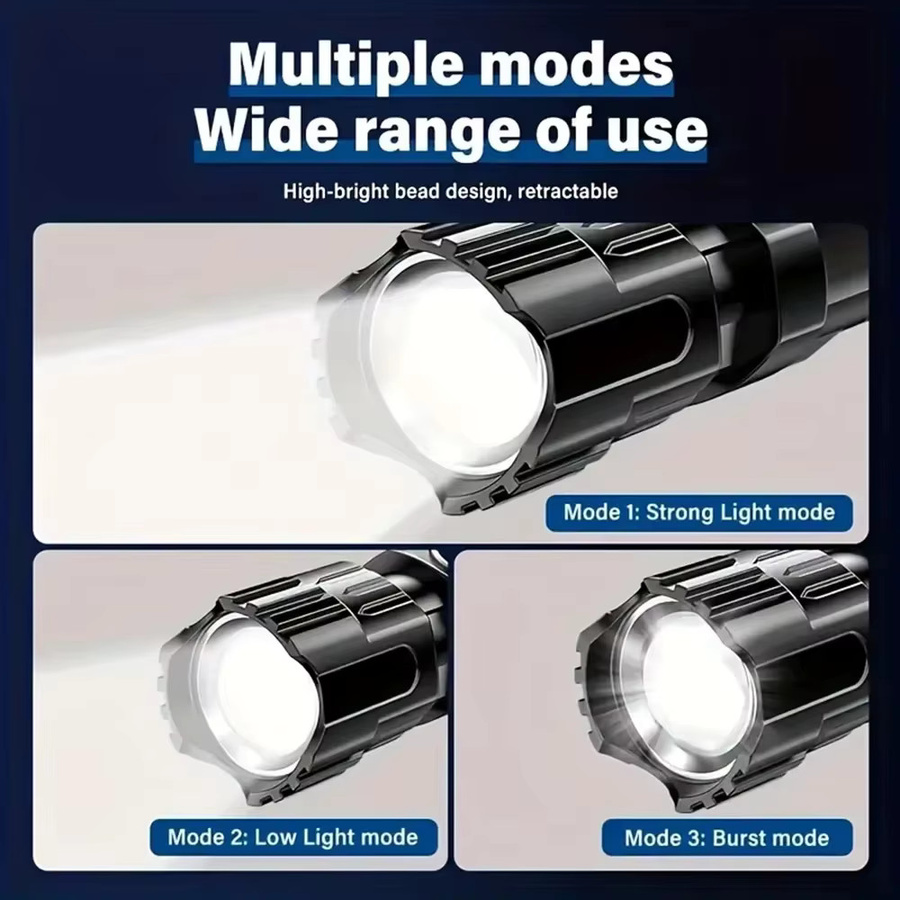 Heinast Wiederaufladbare LED-Taschenlampe mit Zoom und 3 Modi, wasserdicht für Outdoor und Camping - Bild 5
