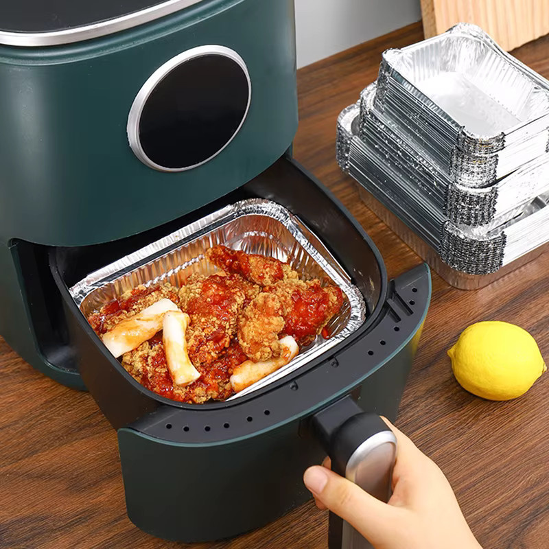 TPXCKz 10er Set Rechteckige Airfryer Backformen aus Aluminium mit Antihaftbeschichtung in Silber - Bild 2