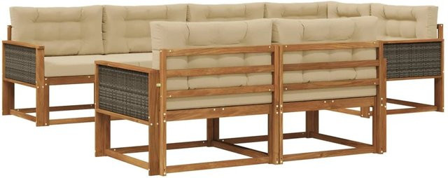 vidaXL Outdoor-Sofagarnitur L-Form aus Akazienholz mit Kissen in Natur und Beige - Bild 1