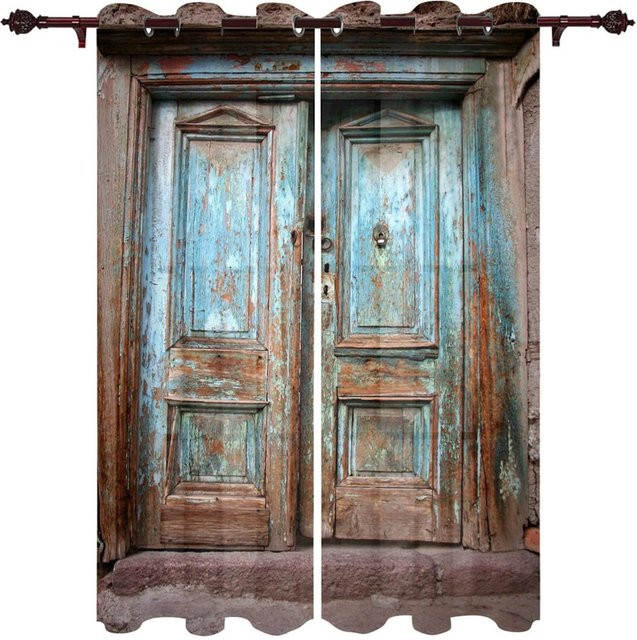 Rustikaler Fenstervorhang von A Family Of Home Textiles mit historischem Vintage-Mittelalter-Druck, halbtransparent, mehrfarbig, Breite: 150 cm, Höhe: 166 cm - Bild 1