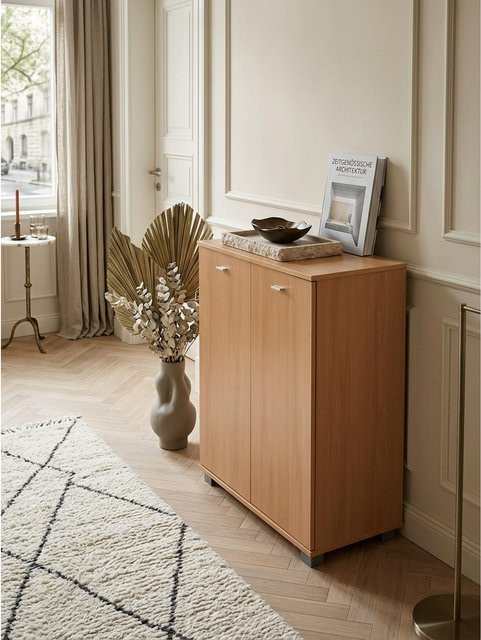 Schuhschrank aus Holz von KADIMA DESIGN in Braun mit 2 Türen und Einlegeböden, B: 60 cm, T: 35 cm, H: 90 cm - Bild 1