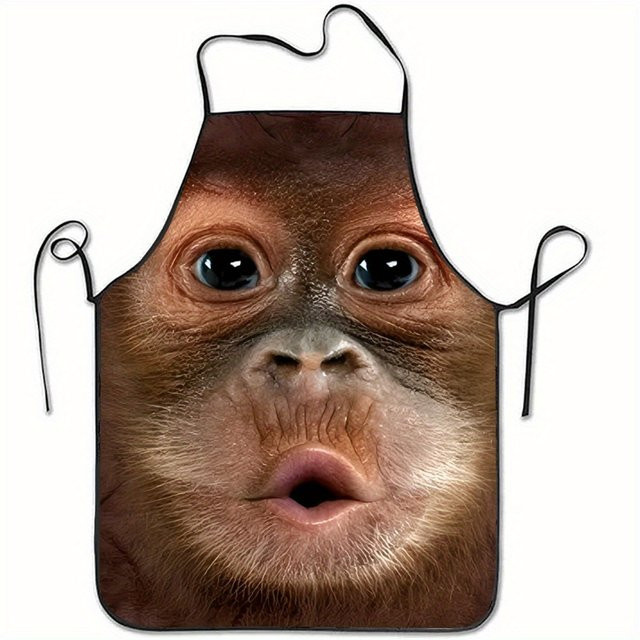 Gorilla Cubs Ärmellose Schürze aus Polyester mit Nahaufnahme-Gesichtsdruck für Küche und Backen - Bild 1