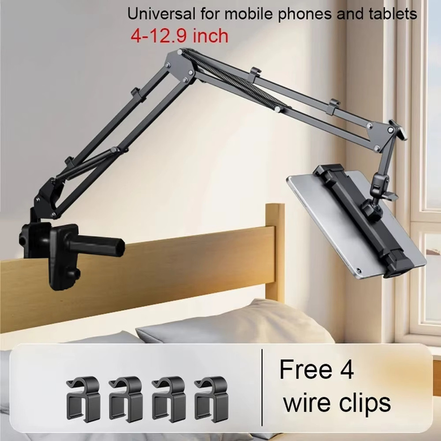XIKCU Tablet-Halterung für Bett mit 90 cm Metallarm, 360 Grad drehbarer iPad- und Handy-Ständer für 4,5 bis 12,9 Zoll, Schwarz - Bild 6