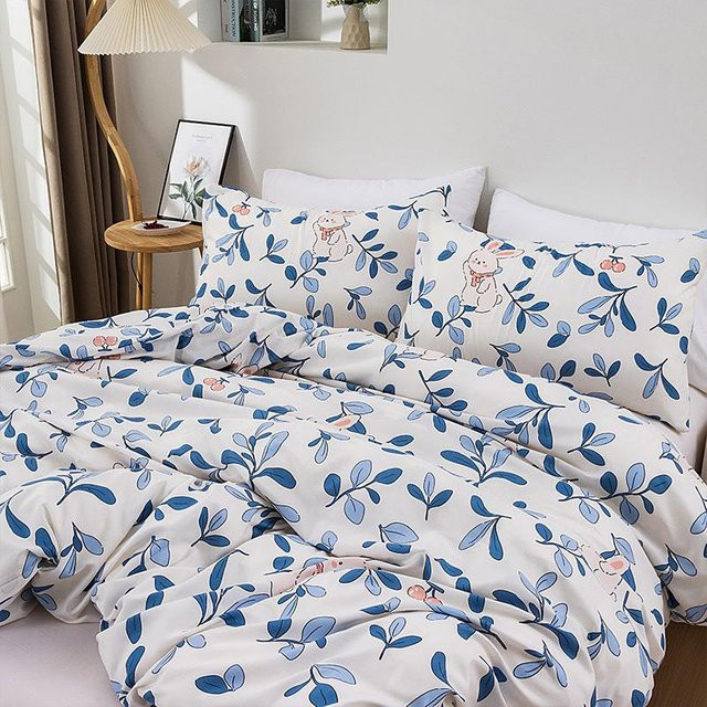 Lodestar 3-teiliges Bettwäsche-Set mit Blattmuster und Cartoon-Motiv in Grau, Blau und Weiß, 1 Bettbezug und 2 Kissenbezüge, Material: Polyester, B/H: 135 x 200 cm - Bild 1