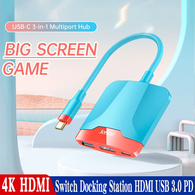dtvane 3-in-1 USB-C Hub Adapter für Nintendo Switch mit USB 3.0 und PD-Ladefunktion in Metallic Silver/Multicolour - Bild 1