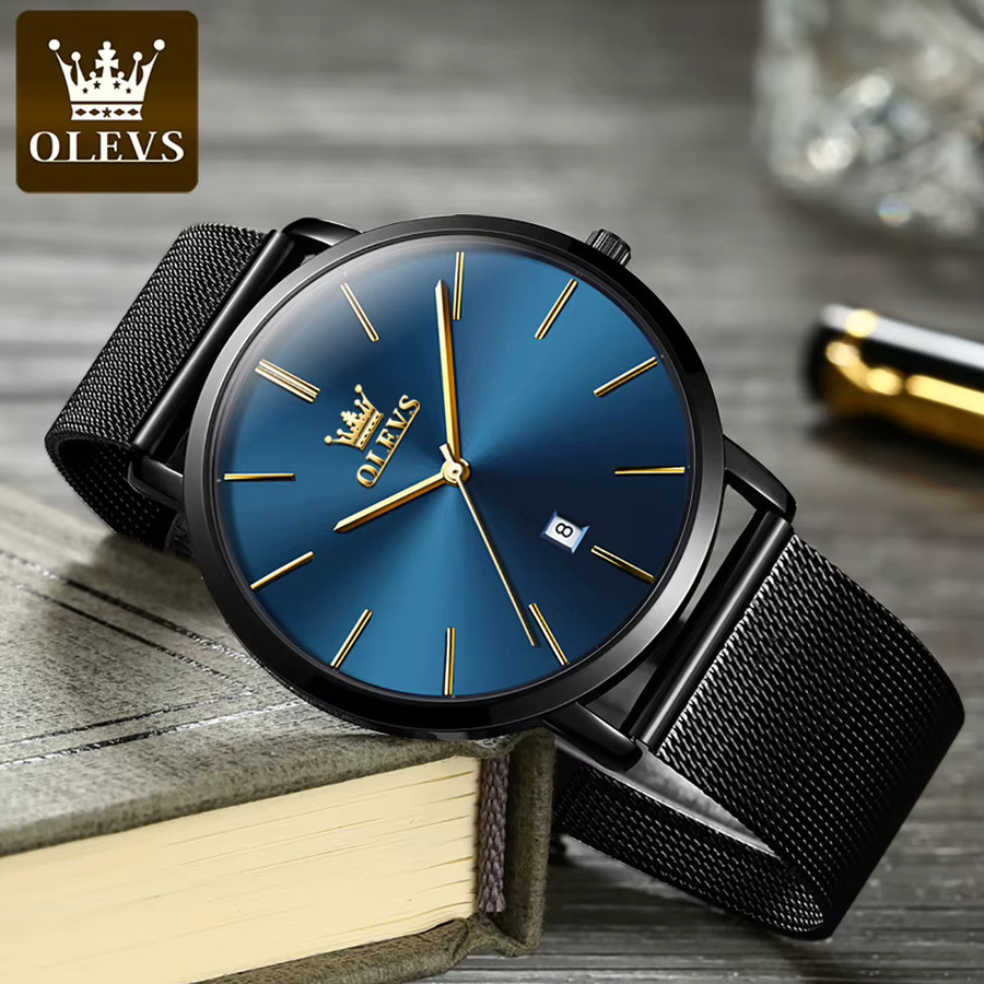 OLEVS Armbanduhr Quarz, Edelstahl, Blau, Herren - Bild 3