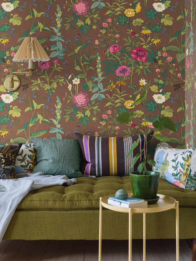 Boråstapeter Mural Tapete Sommar 1954 mit floralem Design in Braun und Multicolour - Bild 1