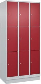 C+P Schließfachschrank Classic PLUS mit Sockel, 3 Abteile, Farbe Grau mit rubinroter Front, H x B x T: 195 x 90 x 50 cm - Bild 1