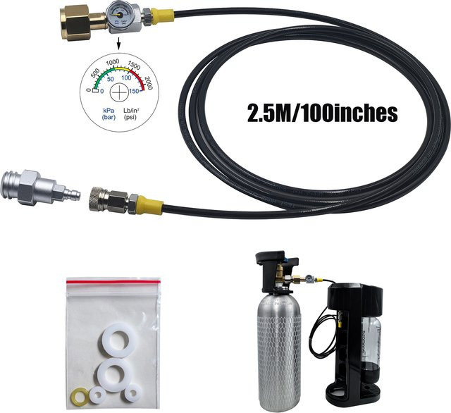 BAZUKA Externes CO2-Tank-Adapter-Set mit Schnelltrennanschluss W21,8–14 G3/4 CGA320 und 2,5 m Schlauch für Soda-Maker-Zubehör - Bild 1